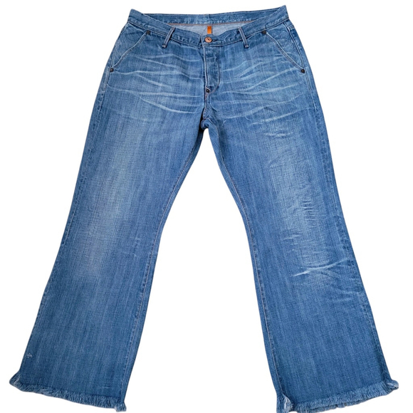 Vintage Earnest Sewn Hemingway #38 Wide-Leg Bootcut Fray Jeans Men's Size 36/30 - Picture 1 of 8